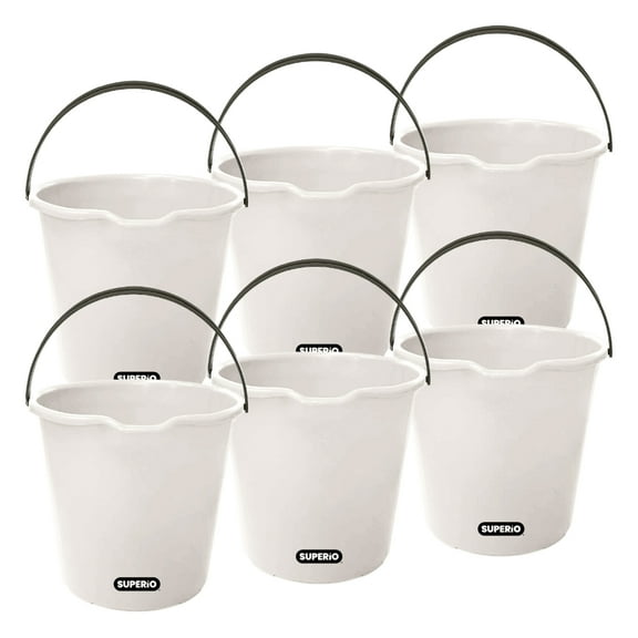 Superio 6-Pack Plastic Cleaning Bucket for Home, 2 Gallon Pail for Mopping with Large Spout - Bucket for Floor Mopping, Car Wash - Bowls for Camping, Fishing