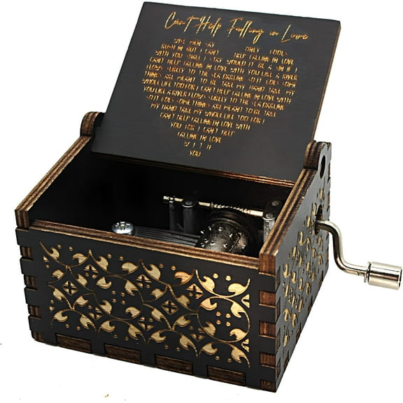 LAMIRO Falling in Love Wood Music Box,Antique Engraved Musical Boxes Case for Loved One Wooden Music Box - Gifts for Lover,Boyfriend,Girlfriend,Husband,Wife (Black)