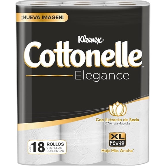 Papel Higiénico Kleenex Cottonelle Elegance XL 18 Rollos de 215 Hojas Dobles C/U