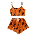 thumbnail image 4 of Weebloom Halloween Pajama Set Women Pumpkin Sleeveless Camisole Silk Satin Pajamas Set 3Pcs Floral Lace Sleepwear Nightwear Pjs Loungewear Orange S, 4 of 4