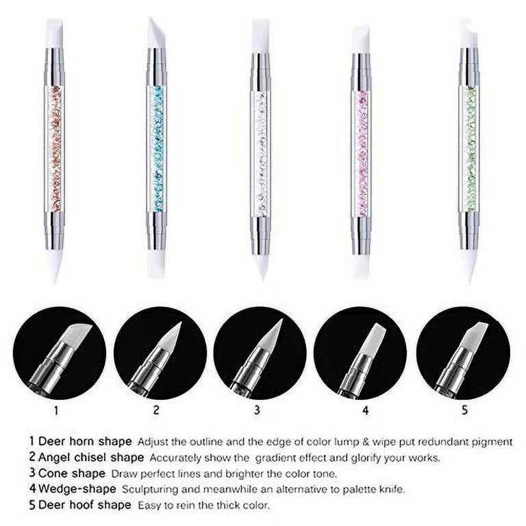 5 Pcs Dual Tipped Silicone Nail Tools Nail Art Sculpture Pen,Silicone Head  Acrylic Handle Nail Art Brushes,Nail Art Tools for Home Salon (5 color)
