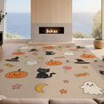 thumbnail image 2 of Design&I 3'x5' Washable Area Rug Low Profile & Durable Daily Traffic Ready Beige Halloween Cartoon Design Playful Ghosts Pumpkins Cats Motif for Home Office, Hallway, 2 of 7