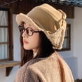 thumbnail image 4 of Roncen Women's Detachable Ear Flap Bucket Hat, Plush Fleece Lined Winter Beanie with Tie Strings in Beige, Warm Trapper Hat, 4 of 5