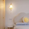 thumbnail image 3 of Nordic Wall Light Elegant Wall Sconce with Pull Chain Switch, Flower Glass Wall Lamp Shade Copper Wall Mount Lighting Fixture, Bedroom Bedside Living Room E14 Wall Sconces, 3 of 6