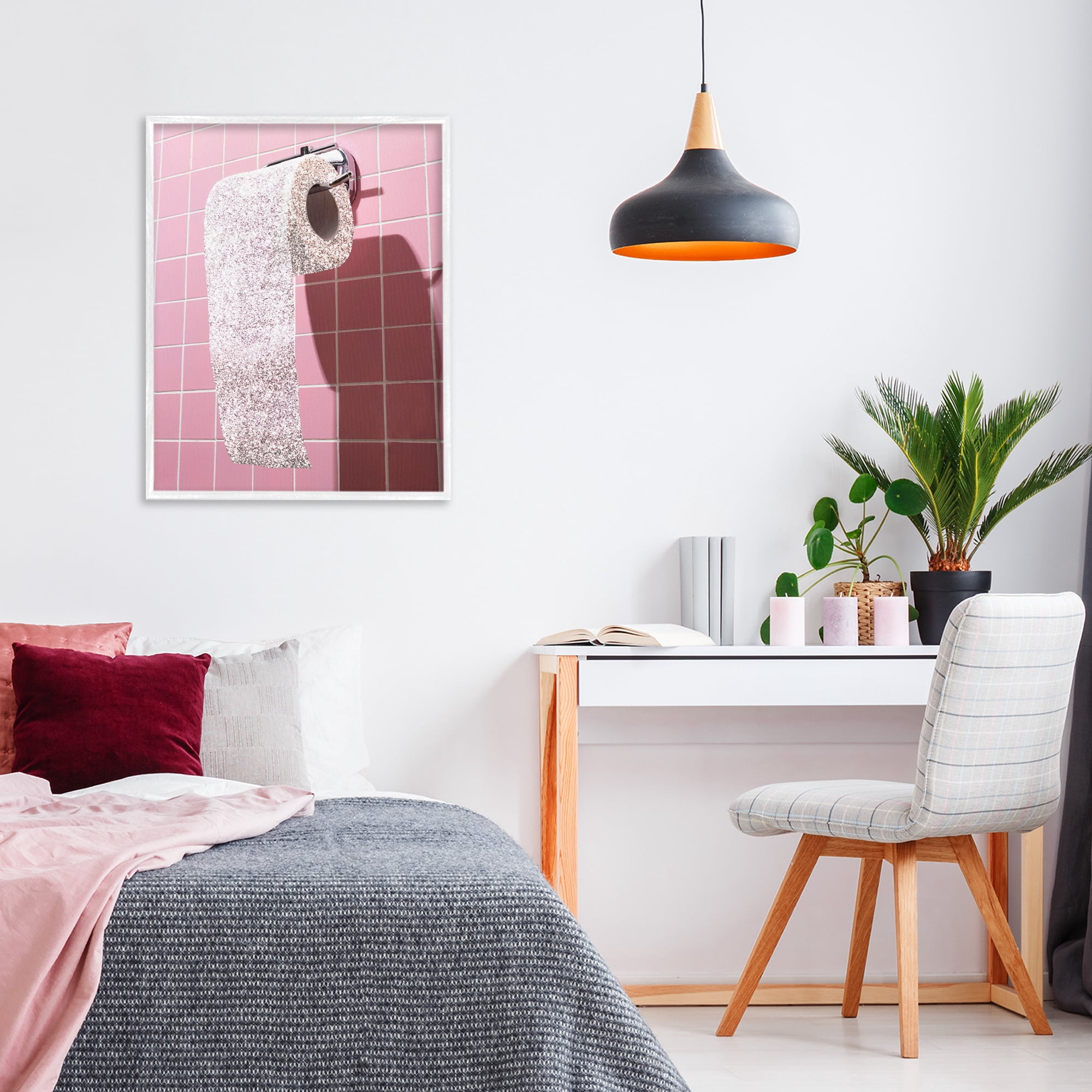 Stupell Industries Glitter Pink Toilet Paper White Framed Giclee Art, design by CAD Designs