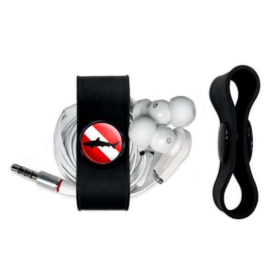 Diving Flag Scuba Diver Dive Shark Headphone Cord Wrap Cable Wire Organizer Set