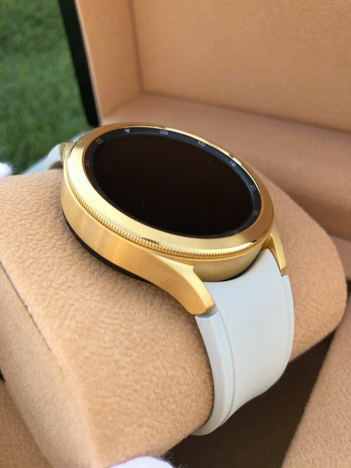 Custom 24k Gold Plated 42mm Samsung Galaxy Watch 4 POLISHED Gold Bezel Gray Band - image 2 of 11
