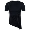 thumbnail image 2 of Tops for Men Tshirt Short Sleeve Slim Fit Asymmetrical Vintage Drawstring Lace Up Shirts, 2 of 4