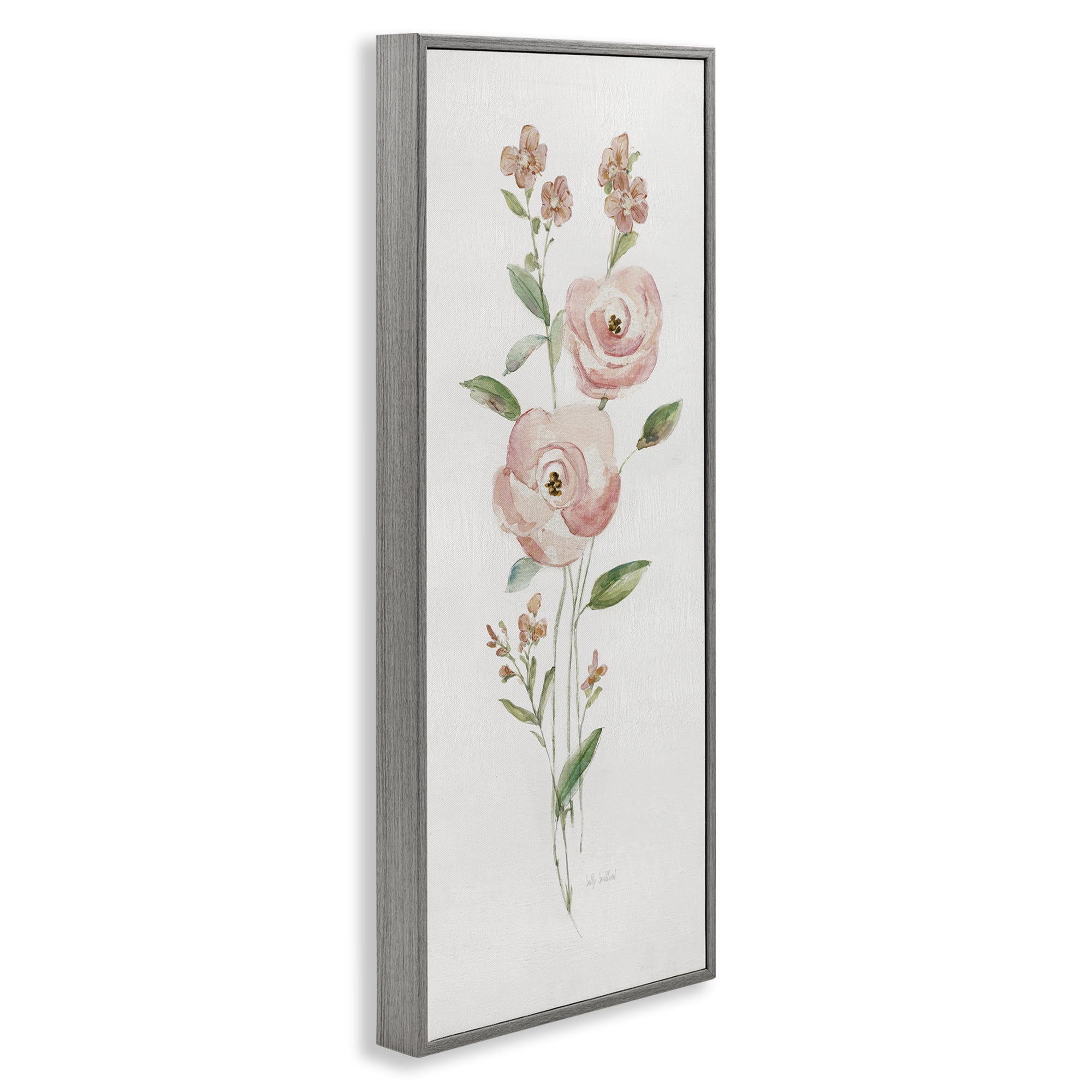 Stupell Industries Soft Rose Sprigs Botanical & Floral Painting Gray Framed Art Print Wall Art, 13 x 30