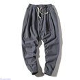 thumbnail image 2 of Huanglei Mens Drawstring Waist Pants ,Summer Men's Solid Color Large Size Loose Cotton Linen Nine Minute Pants Harlan Casual (Gray ,Medium), 2 of 5