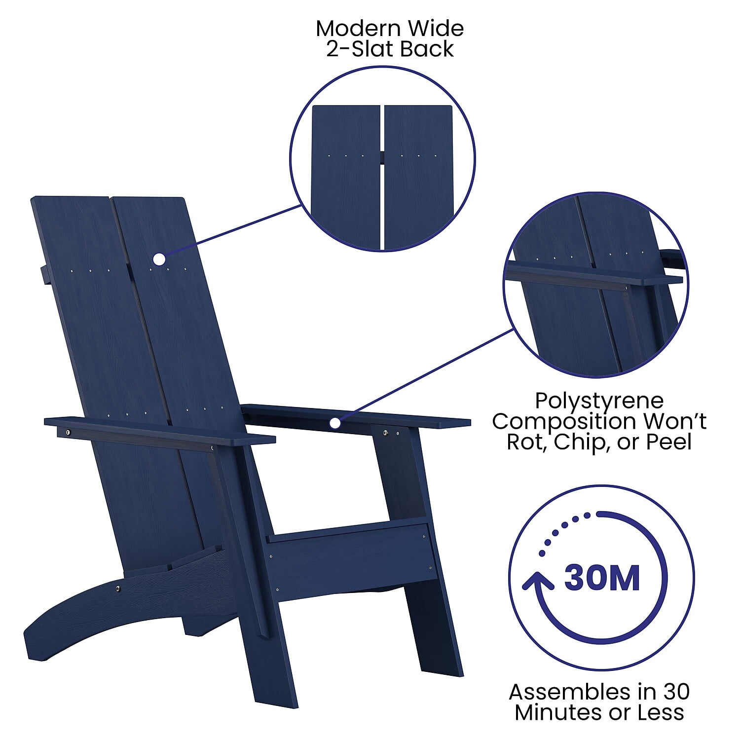 Flash Furniture Sawyer Poly Resin Wood Adirondack Chair - Navy (Set of 4)