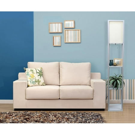 Simple Designs - Floor Lamp Etagere Organizer Storage Shelf with Linen Shade - Silver/White
