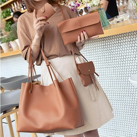 Tote Bag Purse Wallet 4pcs PU Leather Shoulder Messenger Bag Tote Bag Wallet Purse Card Holder for Lady Christmas New Year Birthday Gift ()