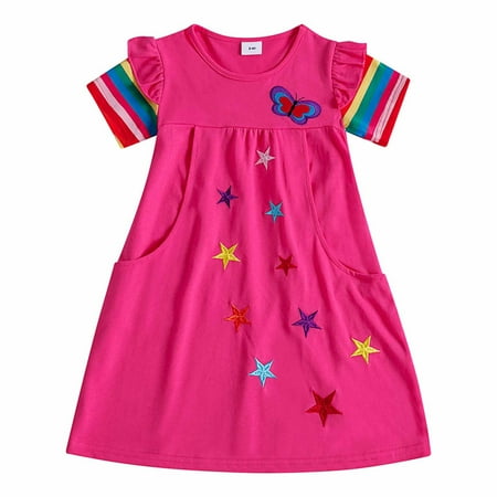 

DTBPRQ Baby Girls Casual Dress Cotton Kids Outfit Summer Short Sleeve Plus Size Dresses 3-8 Years