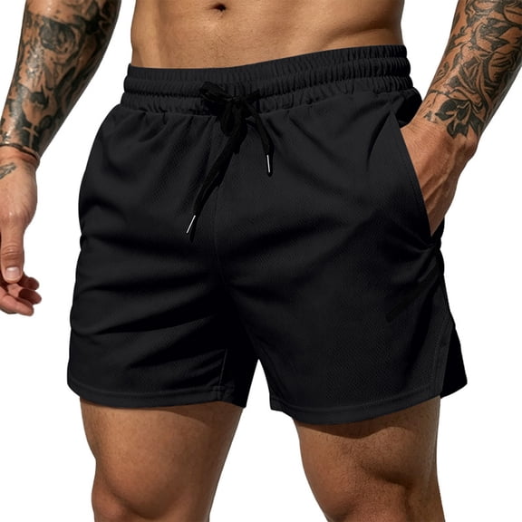 BRANROY Men's Sport Mesh Shorts - Breathable Elastic Waist Training Shorts for Men,Gym Shorts and Athletic Shorts for Workout,Black,L