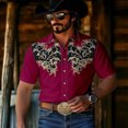 thumbnail image 2 of LIIPEE Western Cowboy Floral Graphic Shirt For Men Short Sleeve Turn Down Collar Button Up Shirts Male Comfortable Breathable Tops,XXL, 2 of 5
