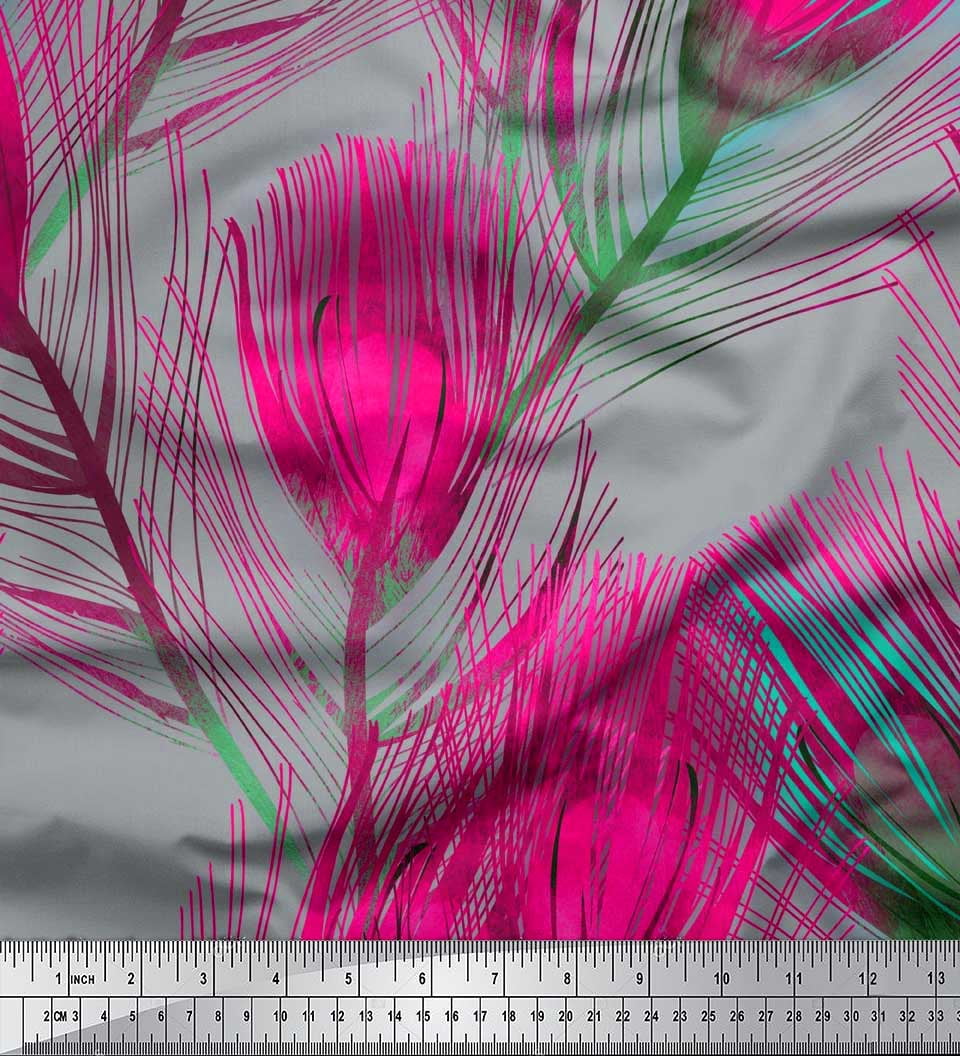 Soimoi Rayon Fabric Peacock Feather Printed Fabric 1 Yard 42 Inch Wide