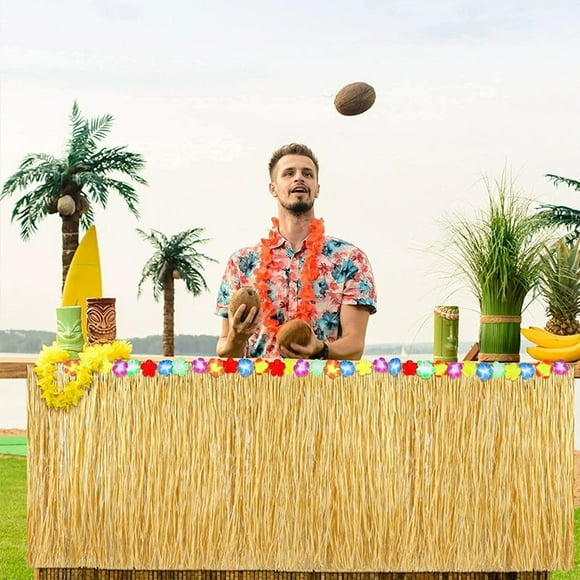 Falda Tropical Para Fiesta Luau, Mantel De Hierba Decorativo, 152 X 229 Cm, Estampado Floral, Ideal Para Eventos Temticos Hawaianos, Recuerdos Para Fiestas En La Playa, Fondo Para Bodas, Ukhbmc