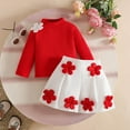 thumbnail image 5 of Wdgfv Girls Outfits Sets Long Sleeve High Neck Embroidered Ribbed Top With Button Shorts Winter Fall Casual School Party Outfit For Toddler Baby 6 Months To 3 Years Red 6-9 Months, 5 of 9