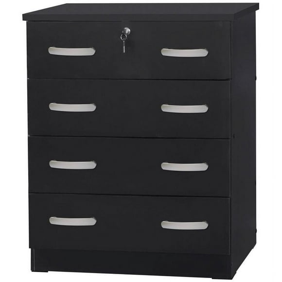 Pemberly Row Modern 4-Drawer Engineered Wood Chest Dresser with Lock in Black