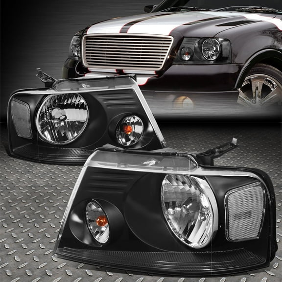 NUVISION for 04-08 Ford F150 06-08 Lincoln Mark LT Black Housing Halogen Headlights Lamps