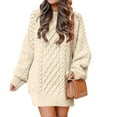 thumbnail image 3 of Honeeladyy Clearance under 10$ Womens Sweater Dress Long Sleeve Crewneck Dress Fall Clothes Solid Color Casual Pullover Knitted Jumper Short Dress, 3 of 6
