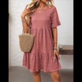 thumbnail image 4 of Vestido Midi Holgado de Corte A, con Mangas Abullonadas, Cuello Redondo y Cintura Alta, Fruncido, para Mujer, Verano 2025, Color Polvo de Pasta de Frijoles, Talla XL, 4 of 10