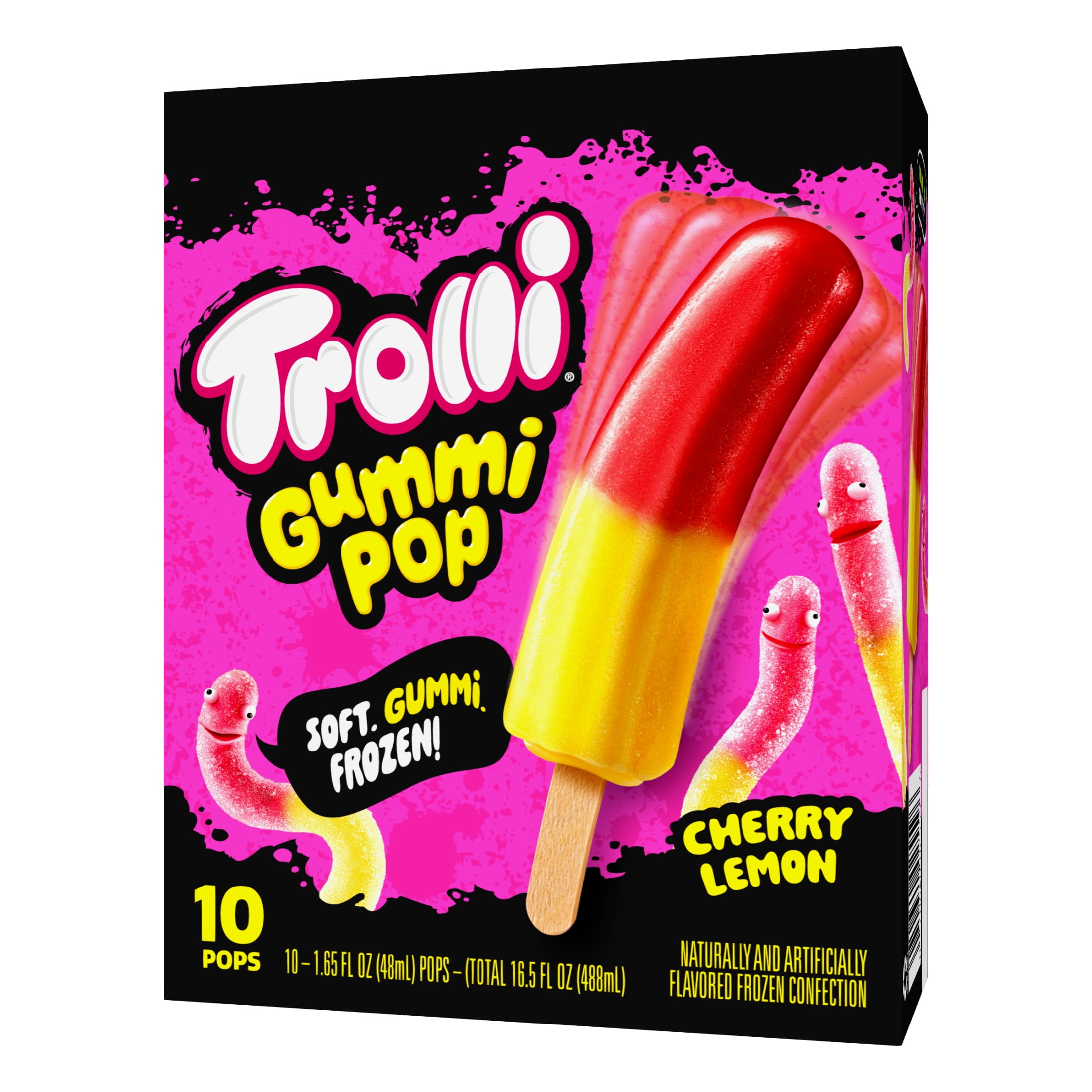 Trolli Frozen Gummi Ice Pops Chewy Sour Gummy Candy Frozen Dessert Snacks, Cherry Lemon, 10 Count