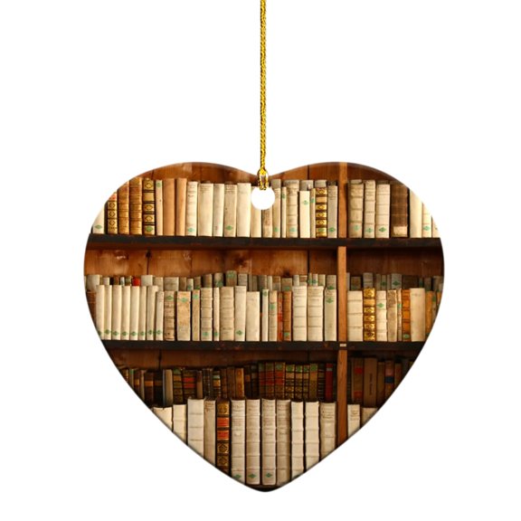 Book Lovers Heart Shaped Bookshelf Pendant Acrylic Ornament for Home Idea Modern Wall and Figurine Display