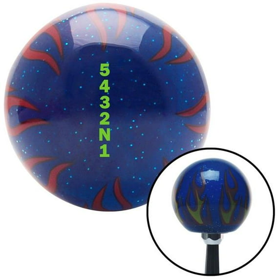 Green 5432N1 Shift Pattern Blue Flame Metal Flake Shift Knob with M16 x 1.5 Insert Brody