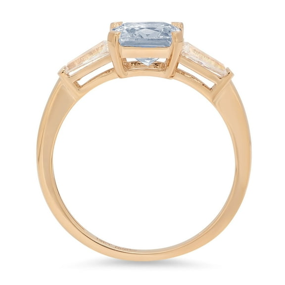 1.62 ct Square Emerald Cut Natural Swiss Blue Topaz Three-Stone Engagement Ring for Women in 18K Yellow Gold