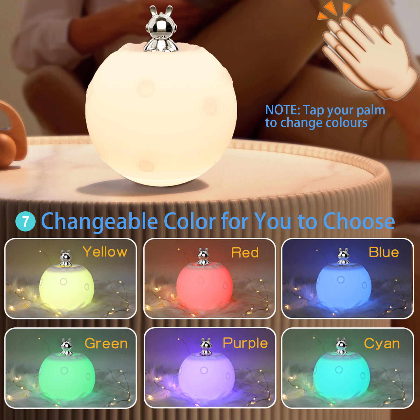 Night Light for Kids, Snowballs Light for Nursery with 7 RGB Colors Changeable, Rechargeable Tap Light with 4 Brightness Levels&Touch Control, Portable Night Light for Babies BPA Free