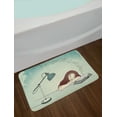 thumbnail image 2 of Cartoon Bath Mat, Young Woman Asleep on Her Desk Along Open Book Grad Academic, Plush Bathroom Decor Mat with Non Slip Backing, 29.5" X 17.5", Maroon and Almond Green, by Ambesonne, 2 of 2