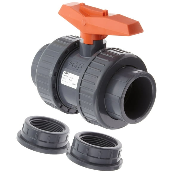 GF Piping Systems PVC True Union Ball Valve, Two Piece, PTFE Seat, FPM Seal, 1-1/4" Socket/NPT Threaded