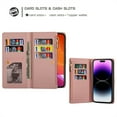 thumbnail image 2 of TECH CIRCLE Cute Shiny Flip Wallet Case with Wrist Strap for iPhone 16 Pro (2024 Release) 6.3", Built-in Stand, 9 Card Slots, Zipper Pocket, PU Leather Protective Lightweight Cover, Rosegold, 2 of 8