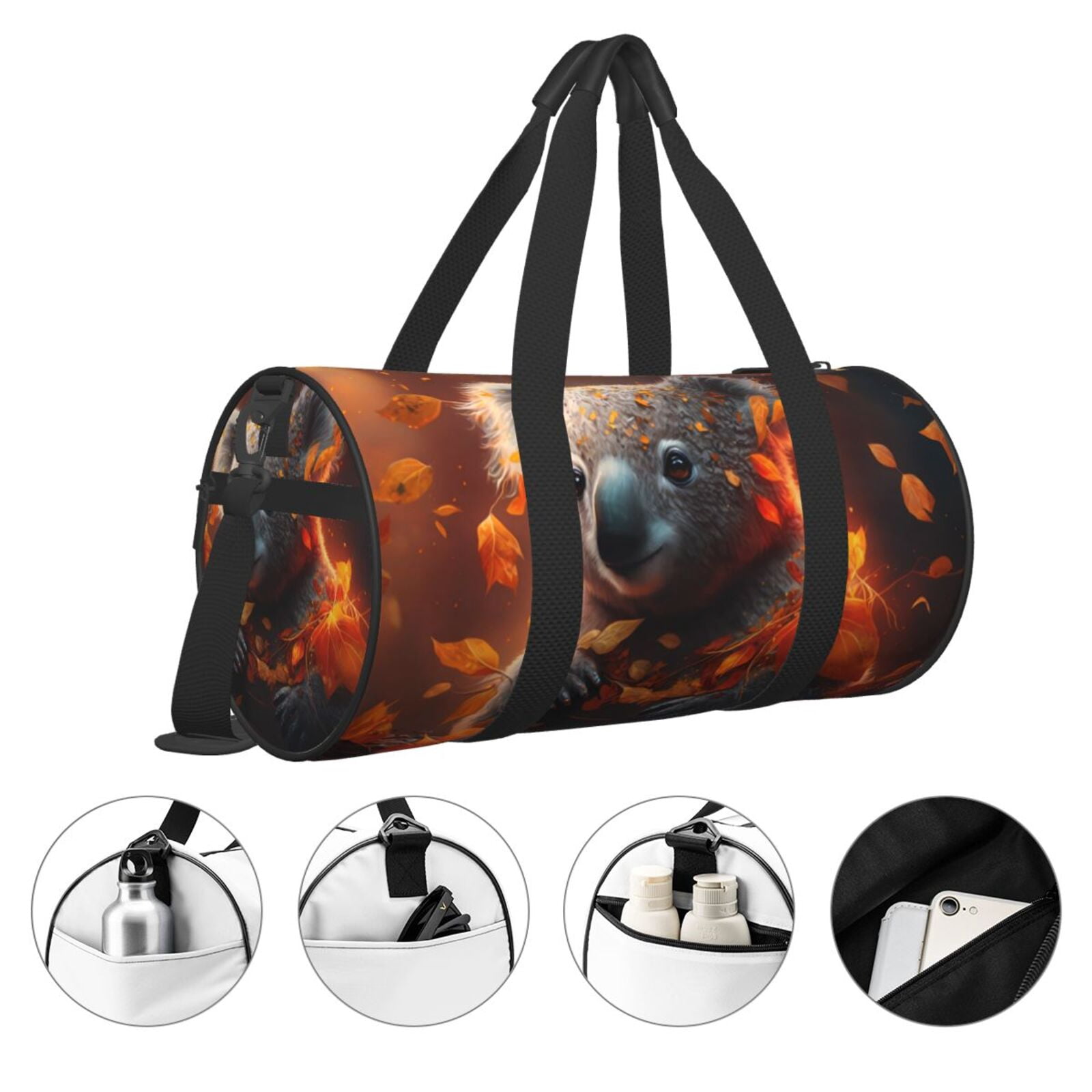 Vsdgher Cute Maple Leaf Koala 45L Foldable Duffel Bag, Sports Gym Bag,Overnight Bag, Portable Weekender Bag for Airplanes