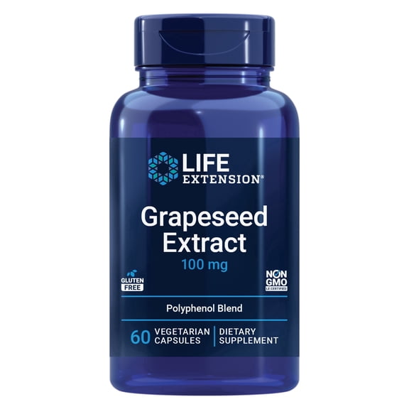 Life Extension Grapeseed Extract 100 mg - Antioxidant Plant Extracts with Vitamin C, Calcium, Grape Seed Extract, Trans-Resveratrol - Polyphenol Blend - Gluten-Free, Non-GMO - 60 Capsules