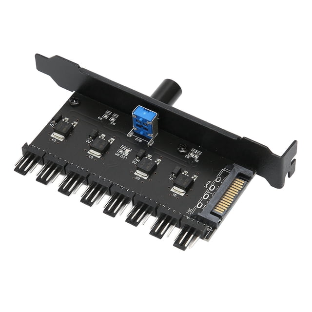 PC Fan Hub, PC Fan Controller High Accuracy Easy Installation Knob Adjustment Low Loss Space Saving 8 Channels for CPU Chassis for Water Cooling System