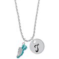 thumbnail image 1 of Delight Jewelry Silvertone Running Shoe Teal Silvertone Script Initial Disc - T - Charm Necklace, 20"+3", 1 of 4
