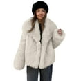 thumbnail image 2 of Women Faux Fur Coat Long Sleeve Lapel Open Front Jacket Warm Fluffy Short Outwear, 2 of 6