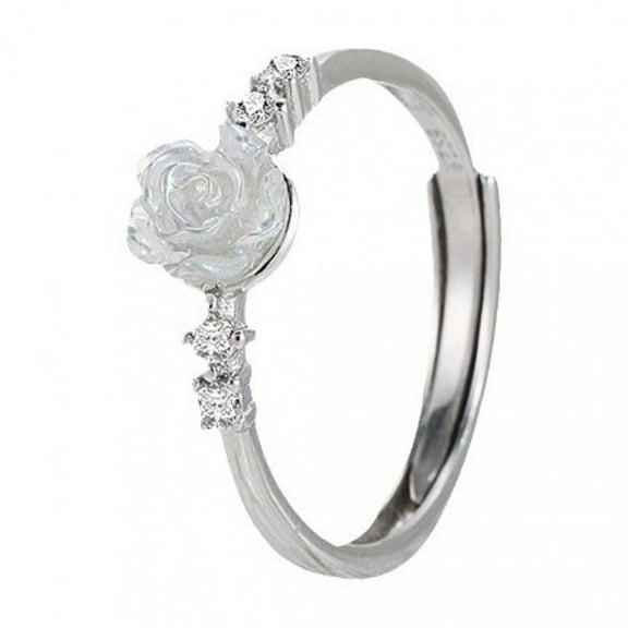 PULABO Women 925 Sterling Silver Flower Peony Cubic Zirconia Thumb Ring Stress Anxiety Rings Women's Jewelry Lady Birthday Mother's Day Gifts