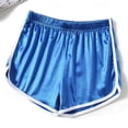 thumbnail image 2 of Hesxuno Women Satin Silk Shorts Elastic Waist Mini Shorts Color Block Casual Lounge Shorts Soft Lightweight Pajama Sleep Shorts Blue M, 2 of 4