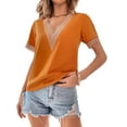 thumbnail image 4 of Txlixc Tops sueltos para mujer, manga corta, cuello en V, informal, fiesta, club, primavera, verano, patchwork Txlixc  Casual, 4 of 7