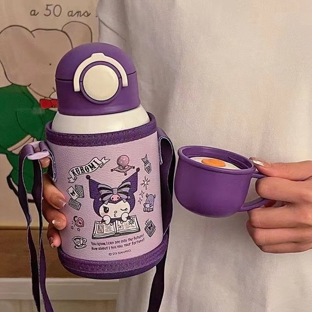 Sanrio Kuromi termo Kawaii Anime para niños, taza de agua, corazón para niña, botella de agua portátil de dibujos animados, regalo de cumpleaños