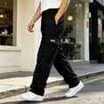 thumbnail image 2 of GrmtClth Cargo Pants for Men Wide Leg Joggers Pants Heavyweight Fleece Workout Jogging Loose Fit Trousers with Pockets Black S, 2 of 5