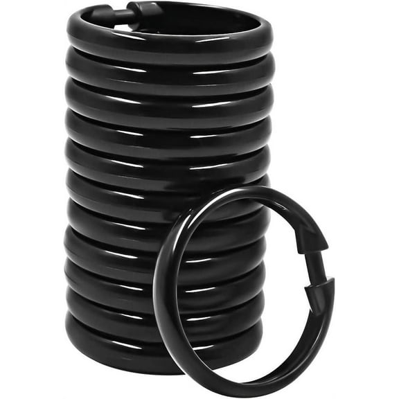 AOMOTA 12 Pcs Plastic Shower Curtain Rings Hooks, Shower Hooks for Shower Curtain, C Shaped Shower Rings for Curtain, Black Shower Curtain Rings for Bathroom Shower