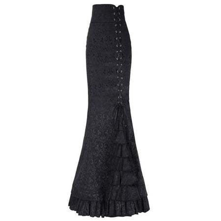 Long Ruffle Skirt - Women Punk Style Retro Mermaid Skirt Vintage Long Bodycon Ruffle Fishtail Skirt