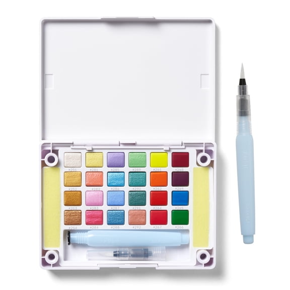 Sakura Koi Pocket Field Sketch Kit Creative Art Colors - Watercolor Sets for Painting On the Go - 24 Unique Colors - 1 Water Brush - 2 Sponges - 1 Mixing Palette