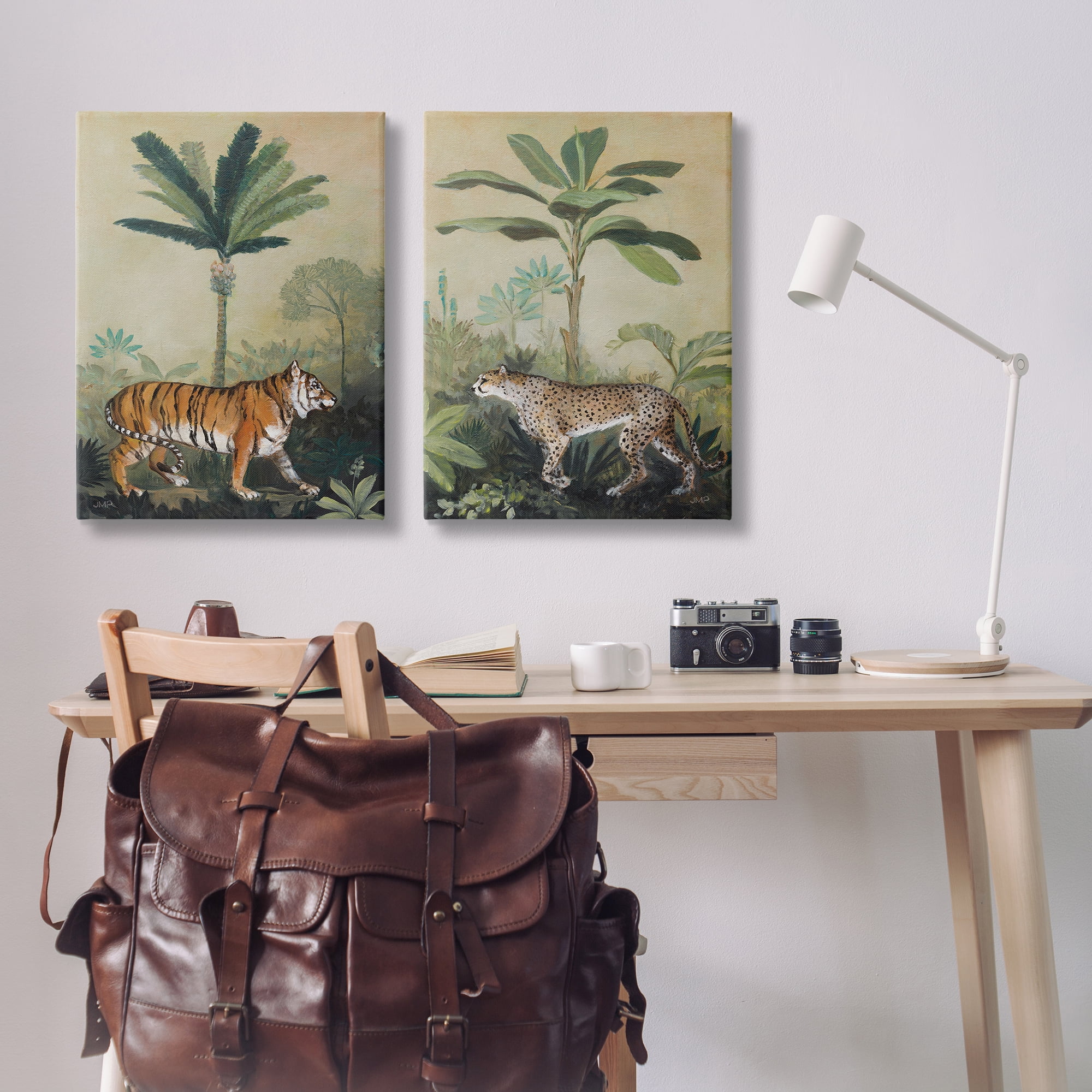 Stupell Industries Tiger Cheetah Jungle Forest Animals Painting Wrapped Canvas Art Print Wall Art, 24 x 36, Set of 2