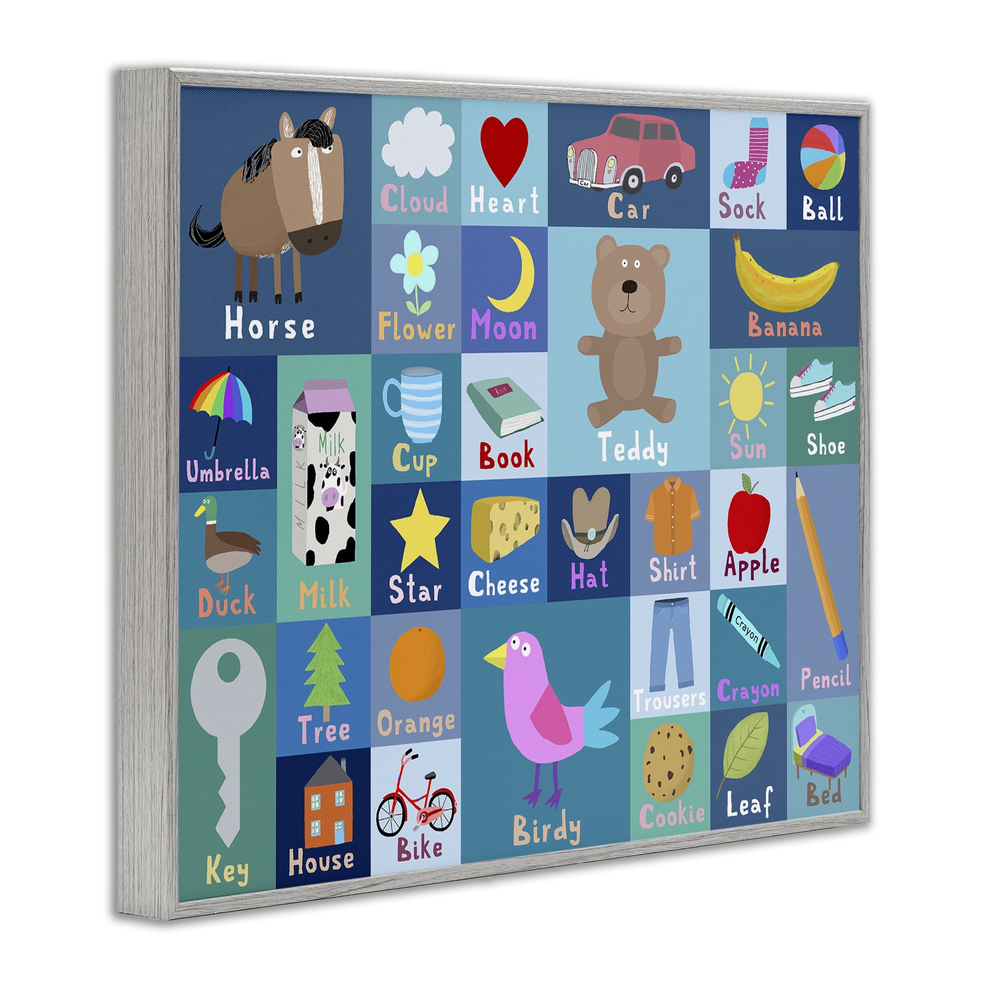 Stupell Industries Blue First Words Gray Framed Giclee Art, design by Carla Daly